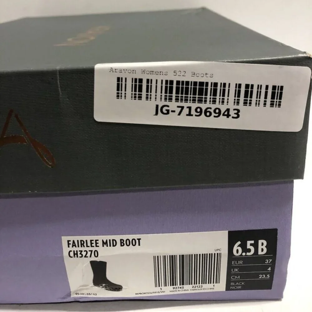 Aravon Women’s Fairlee Mid Boots Black, Size 6.5B